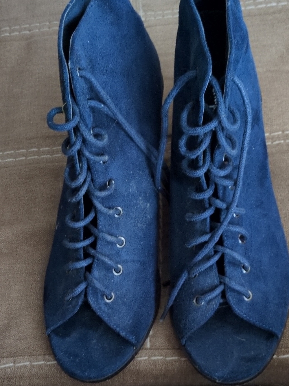 Charlotte Russe Navy Suede Lace-Up Peep Toe Booties